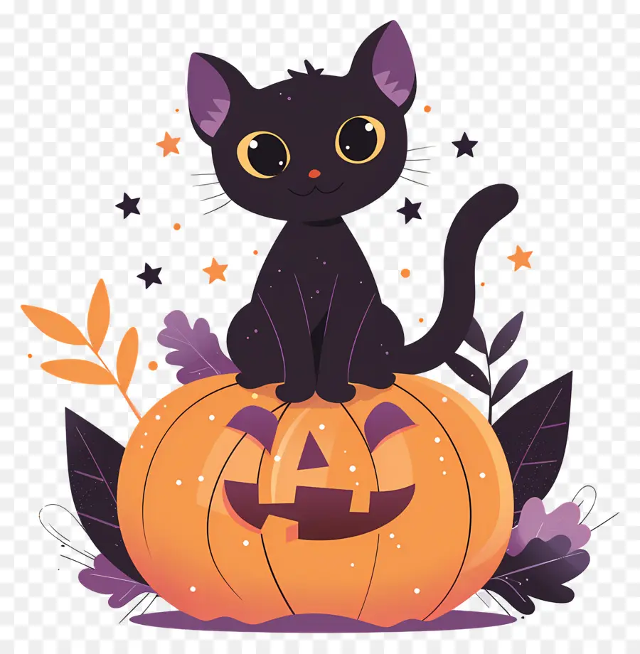 Chat D'halloween，Chat Noir Sur Citrouille PNG