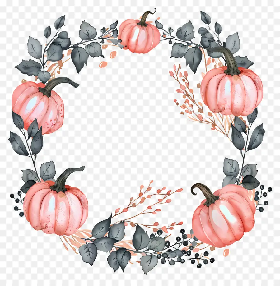 Couronne D'halloween，Citrouilles Et Fleurs PNG