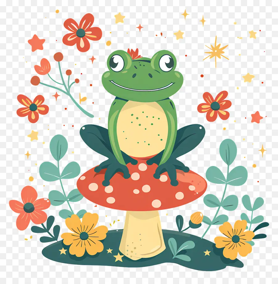 Grenouille Mignonne，Grenouille Sur Champignon PNG