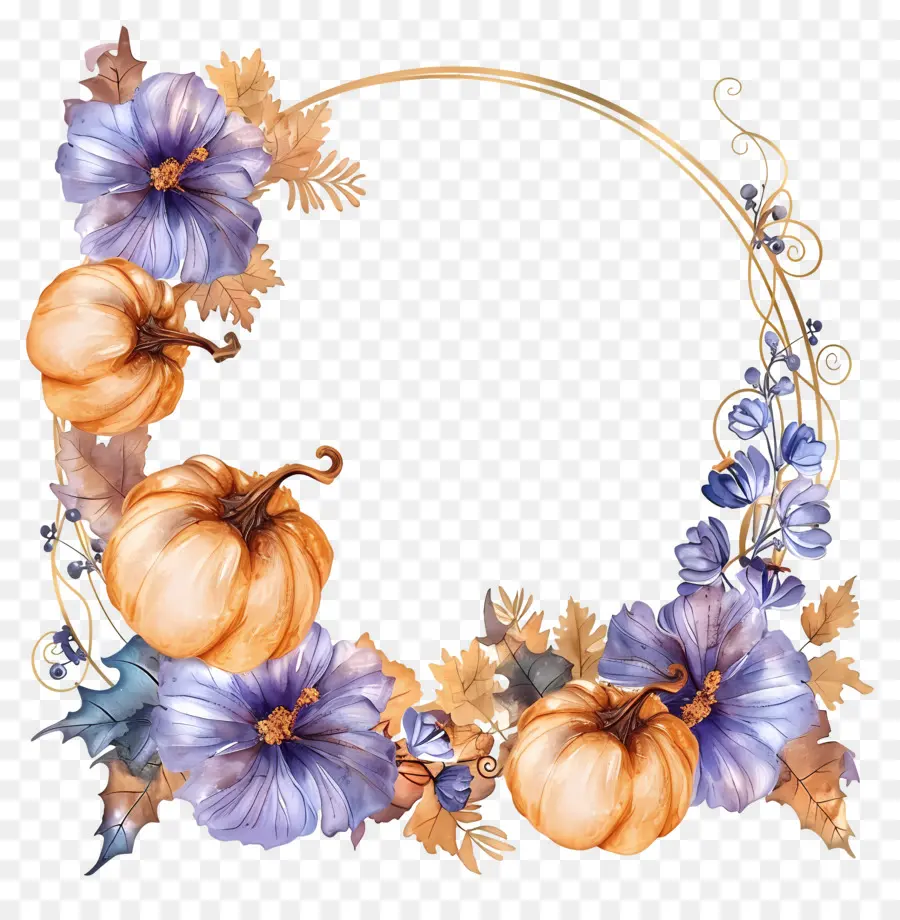 Couronne D'halloween，Couronne De Citrouille Florale PNG