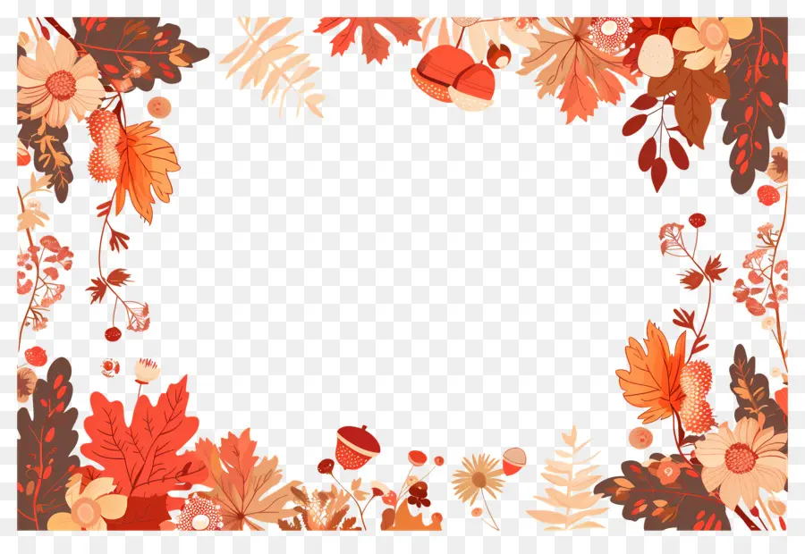 Cadre D'automne，Feuilles Et Glands Colorés PNG