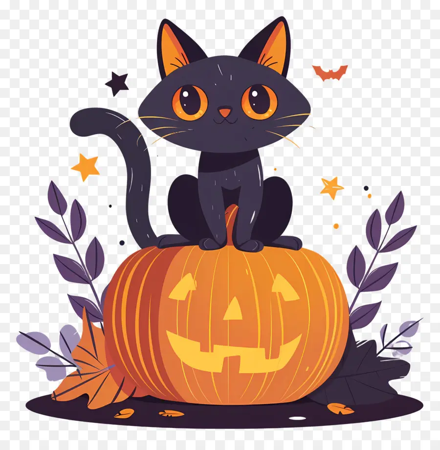 Chat D'halloween，Chat Noir Sur Citrouille PNG