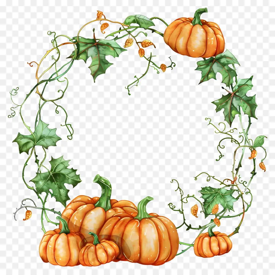 Couronne D'halloween，Citrouille Et Vignes PNG