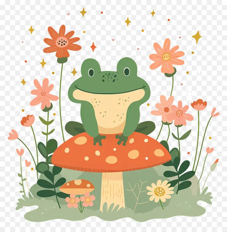 Grenouille Mignonne，Grenouille Sur Champignon PNG