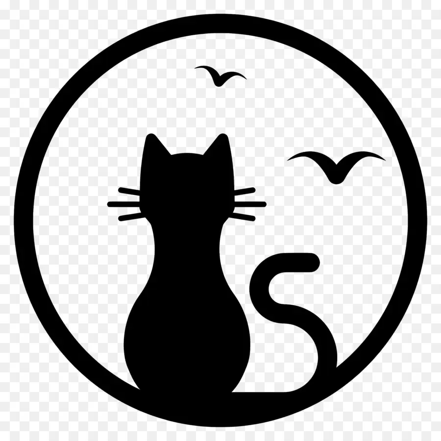 Chat D'halloween，Chat Avec Silhouette D'oiseaux PNG