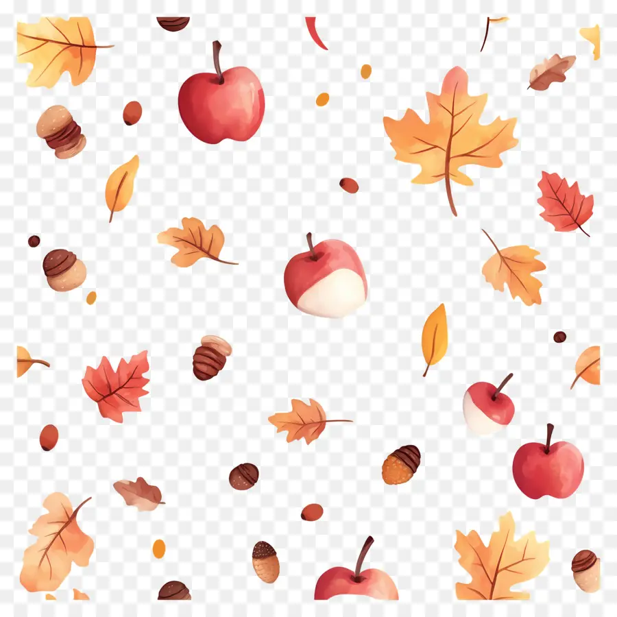 Fond D'automne，Pommes Et Feuilles D'automne PNG