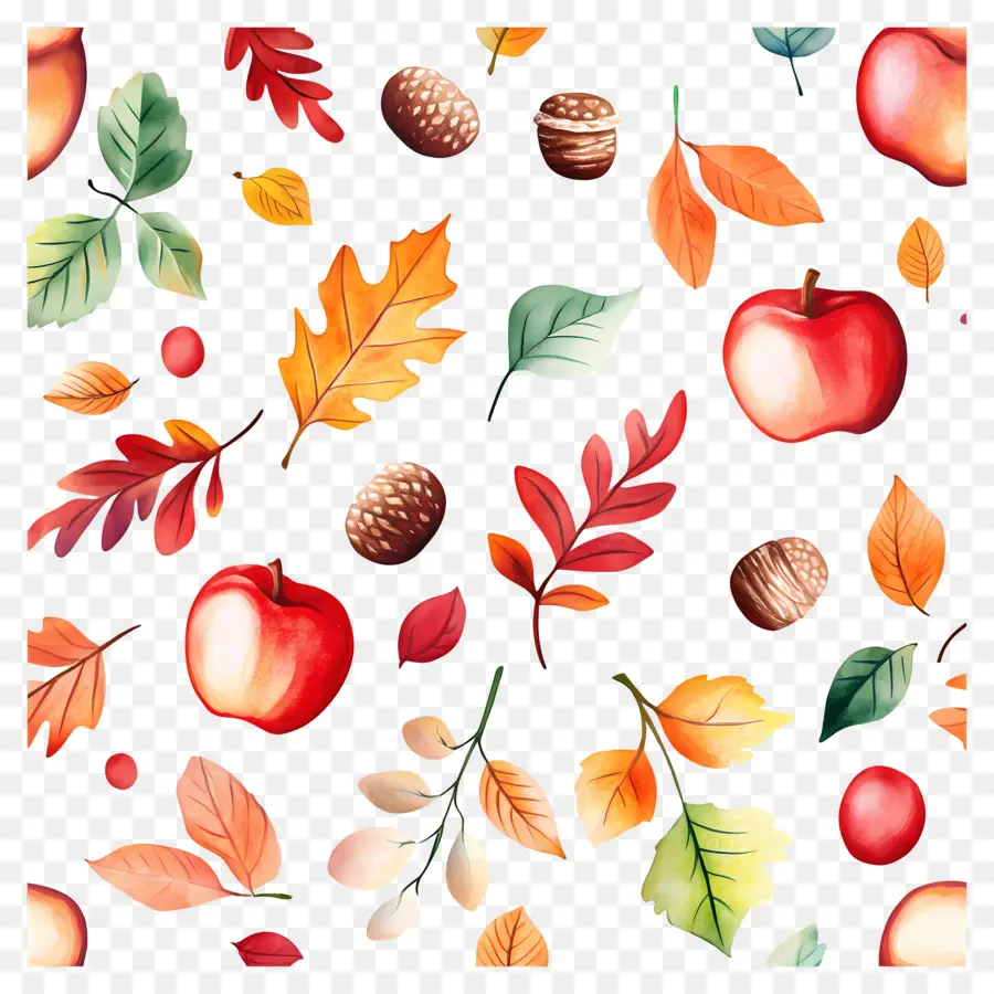 Fond D'automne，Pommes Et Feuilles D'automne PNG