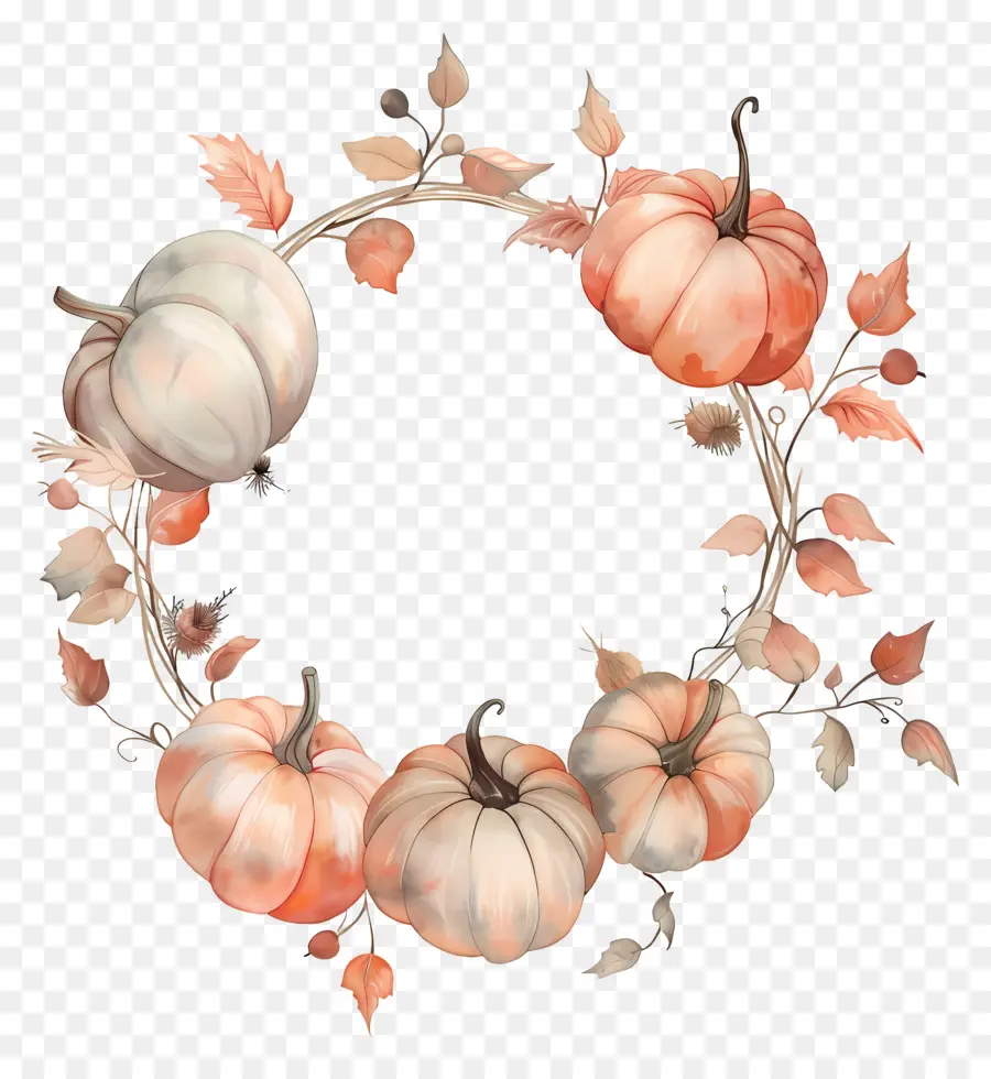 Couronne D'halloween，Citrouilles Et Fleurs PNG