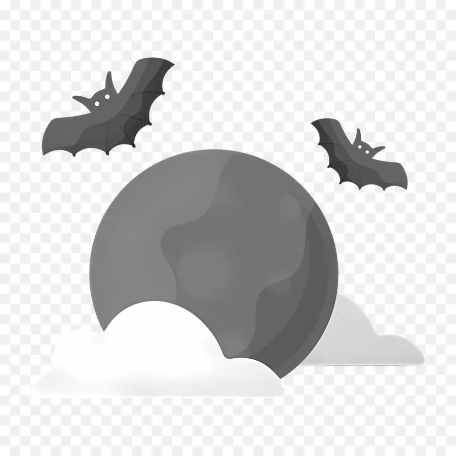 Lune D'halloween，Chauves Souris Et Lune Grise PNG