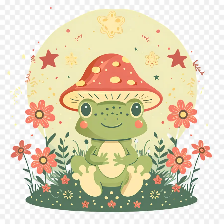 Grenouille Mignonne，Grenouille Avec Chapeau De Champignon PNG