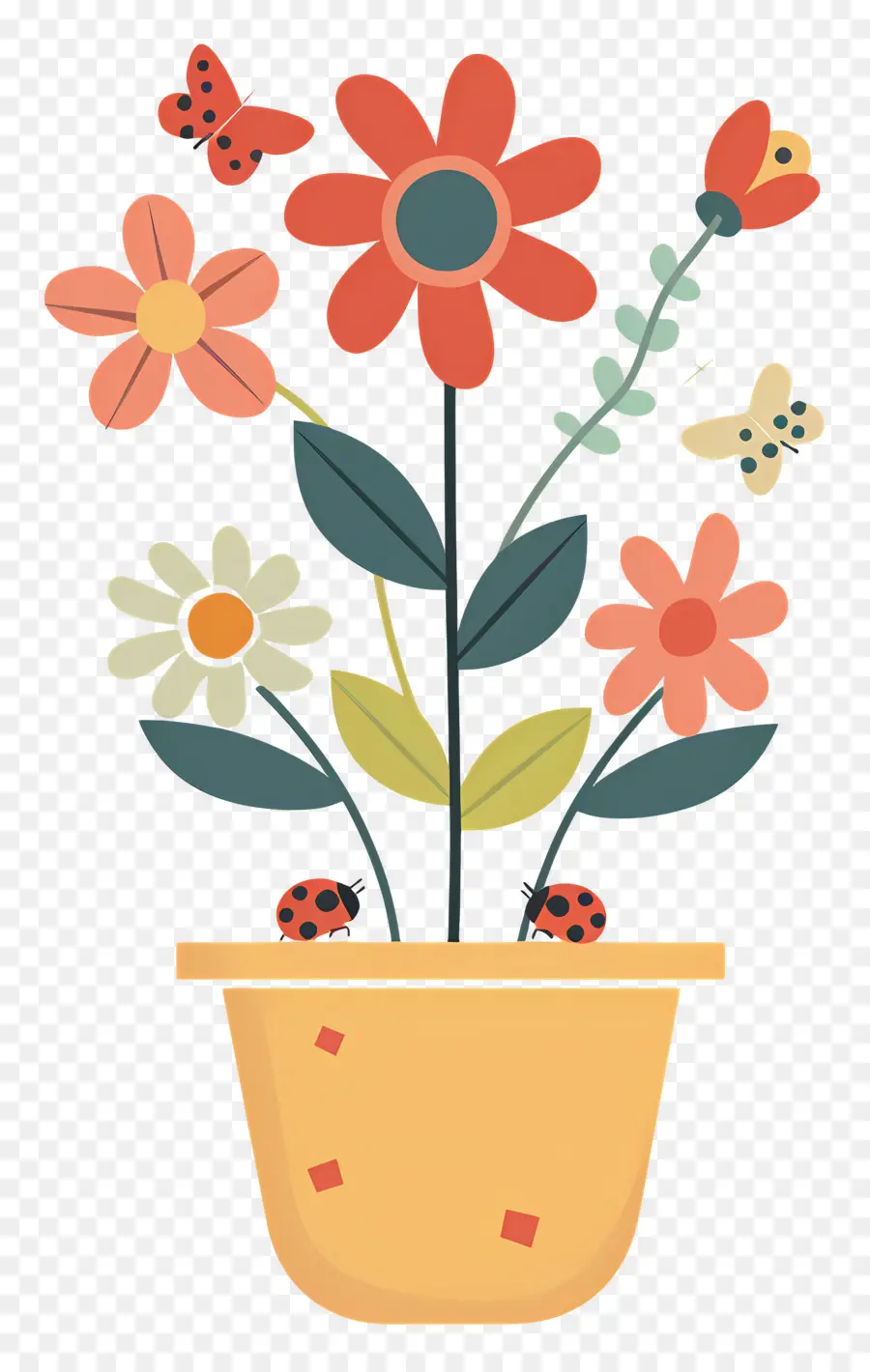 Pot De Fleur，Coccinelles PNG