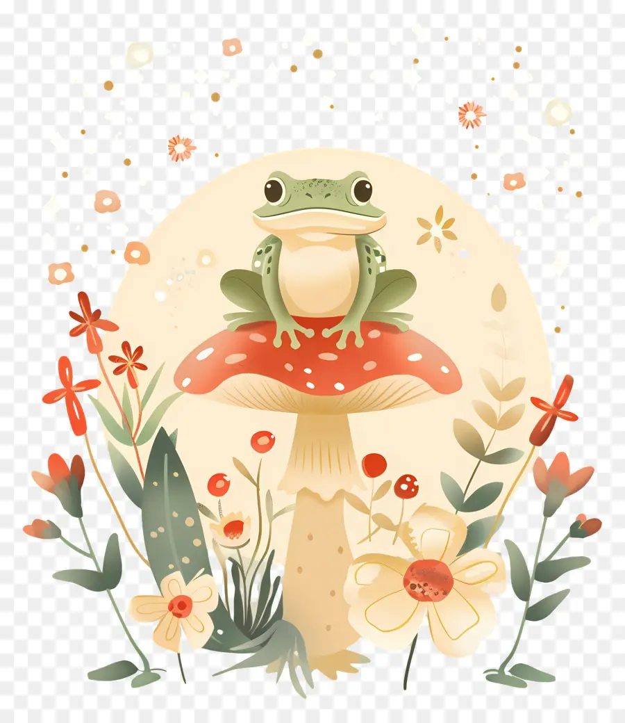 Grenouille Mignonne，Grenouille Sur Champignon PNG