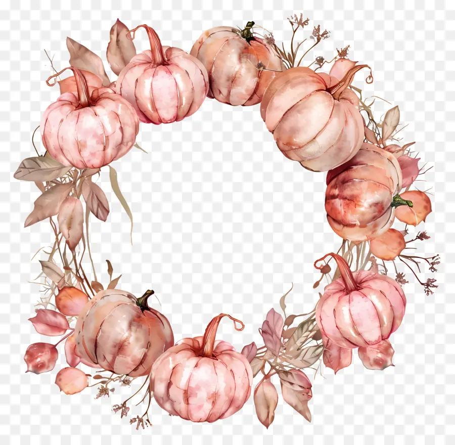 Couronne D'halloween，Citrouilles Et Fleurs PNG