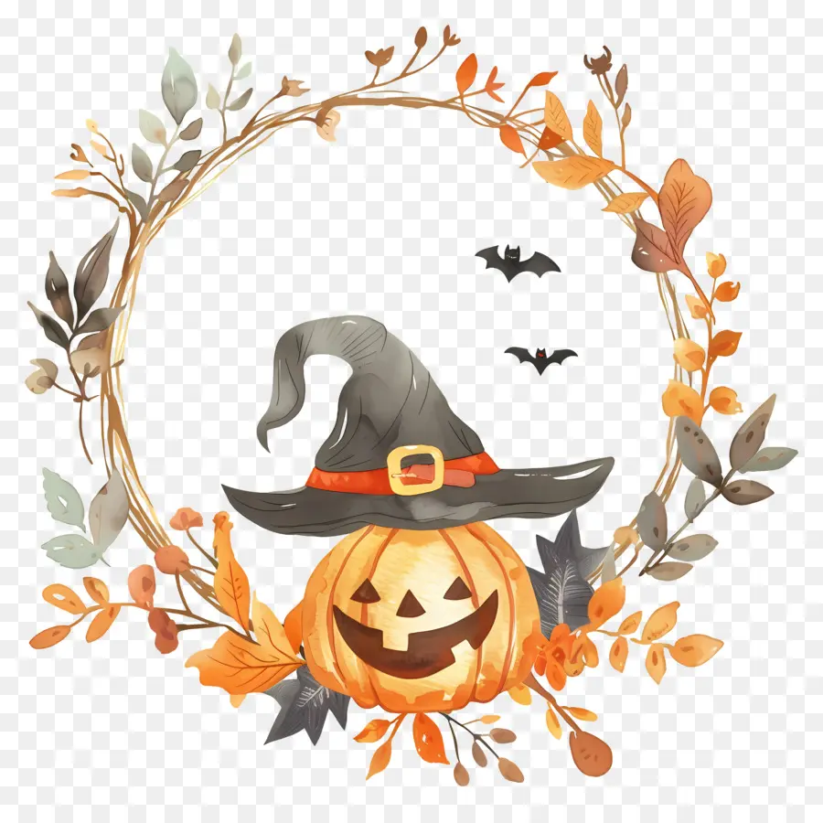 Couronne D'halloween，Citrouille Avec Chapeau De Sorcière PNG