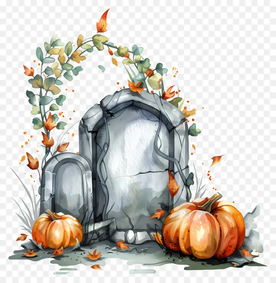 Pierre Tombale D'halloween，Tombe De Citrouille PNG