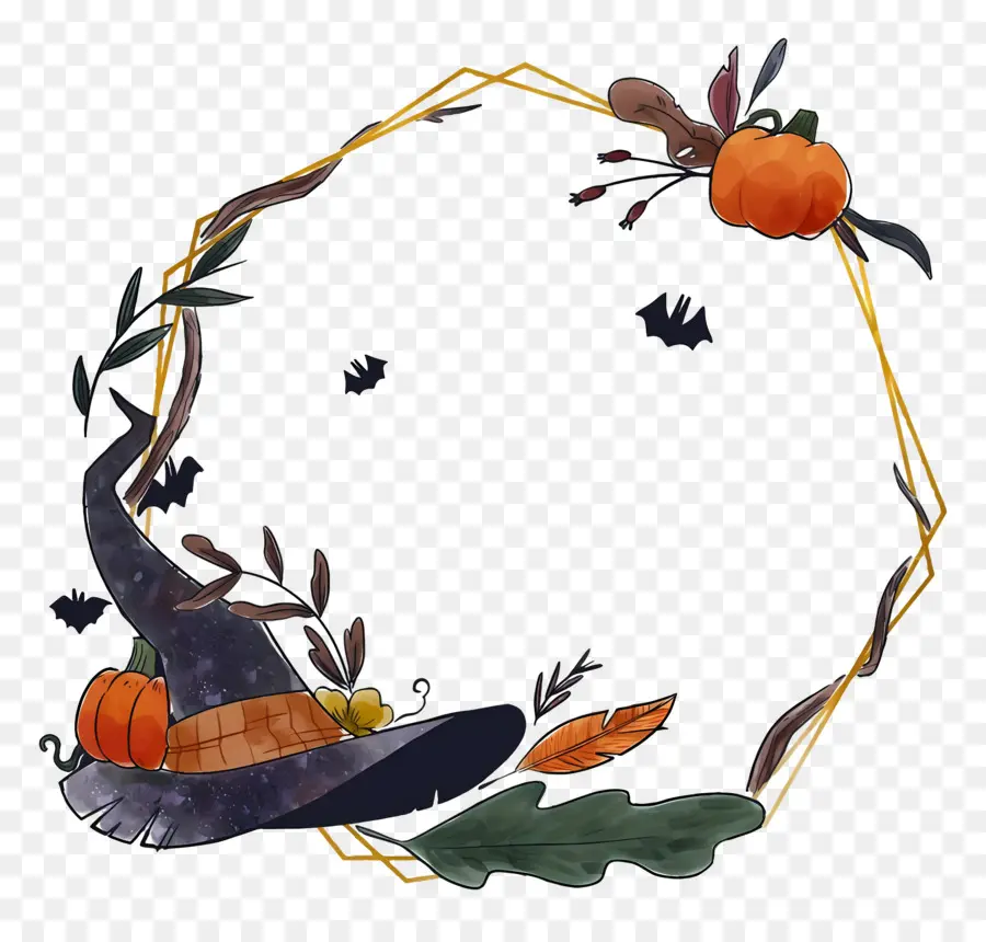 Couronne D'halloween，Chapeau De Sorcière Et Citrouilles PNG