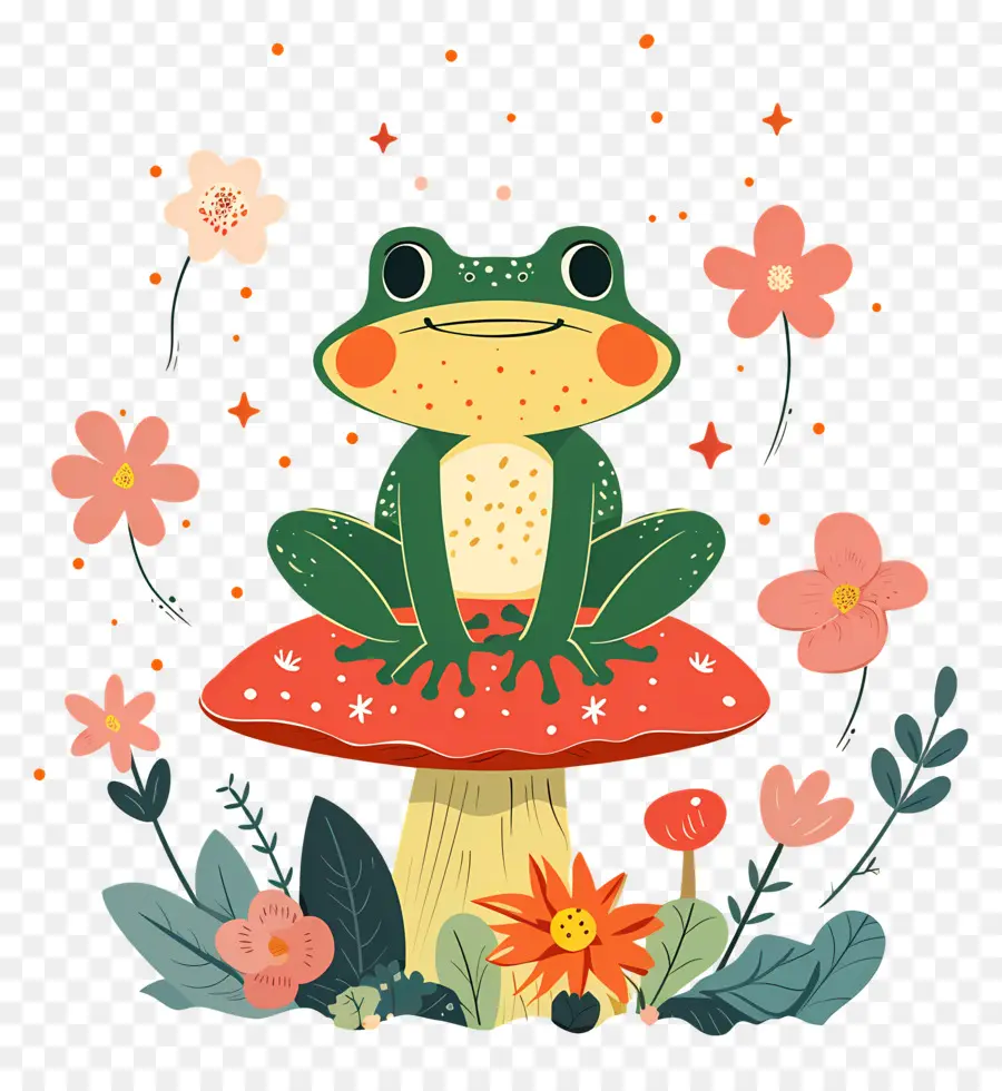 Grenouille Mignonne，Grenouille Sur Champignon PNG