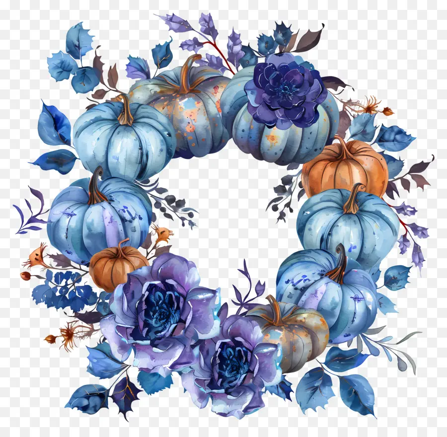 Couronne D'halloween，Couronne De Citrouille Florale PNG