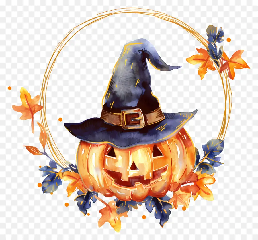 Couronne D'halloween，Citrouille Avec Chapeau De Sorcière PNG