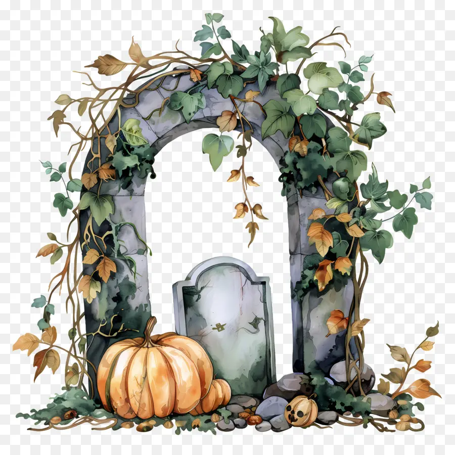 Pierre Tombale D'halloween，Arche De Citrouille PNG