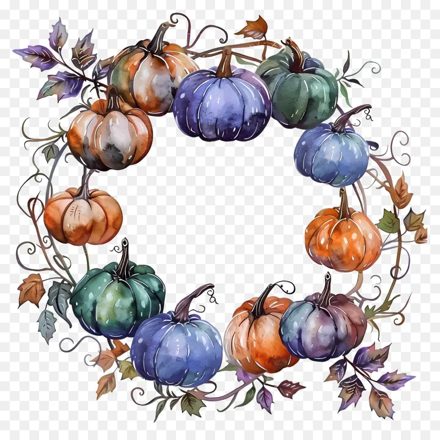 Couronne D'halloween，Citrouilles Et Feuilles PNG