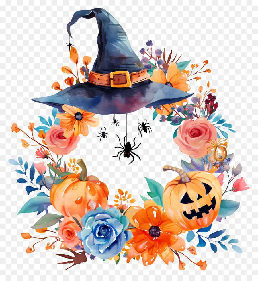 Couronne D'halloween，Citrouille Avec Chapeau De Sorcière PNG