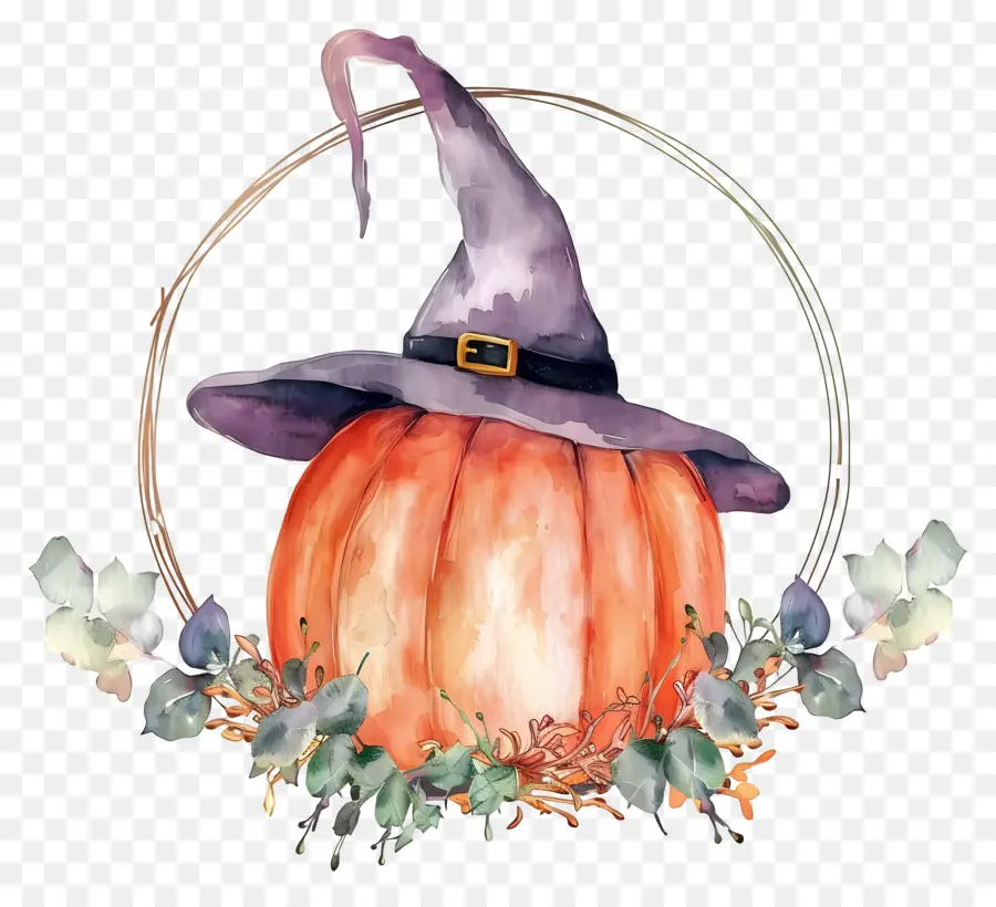 Couronne D'halloween，Citrouille Avec Chapeau De Sorcière PNG