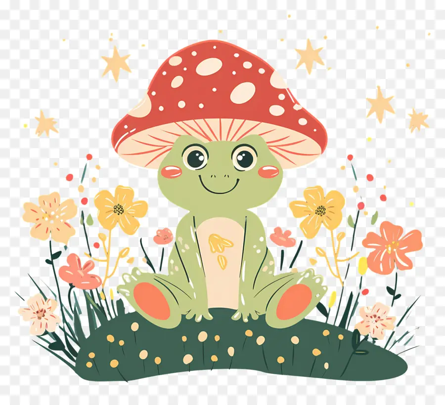 Grenouille Mignonne，Grenouille Avec Chapeau De Champignon PNG