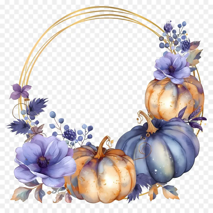 Couronne D'halloween，Couronne De Citrouille Florale PNG