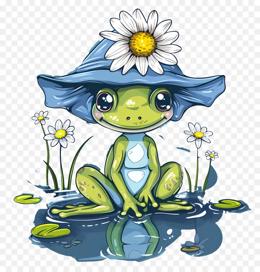 Grenouille Mignonne，Grenouille Avec Chapeau De Fleur PNG