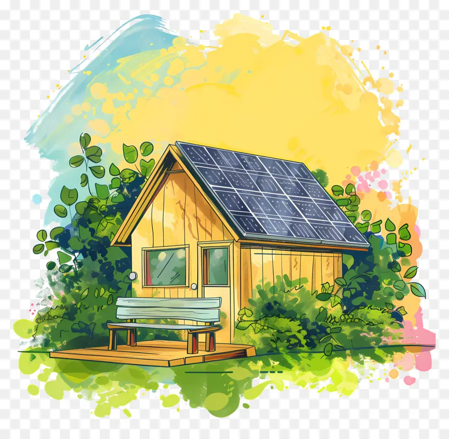 Maison De Dessin Animé，Maison Avec Panneaux Solaires PNG