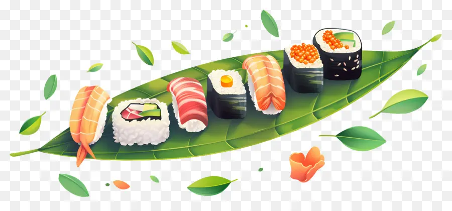 Sushi Sur Feuille，Japonais PNG