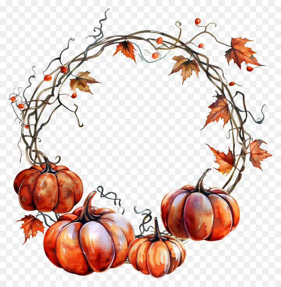 Couronne D'halloween，Citrouilles Et Feuilles PNG