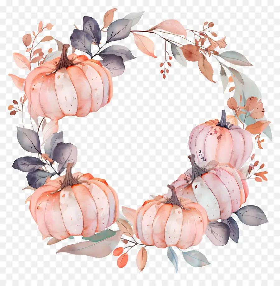 Couronne D'halloween，Citrouilles Et Fleurs PNG