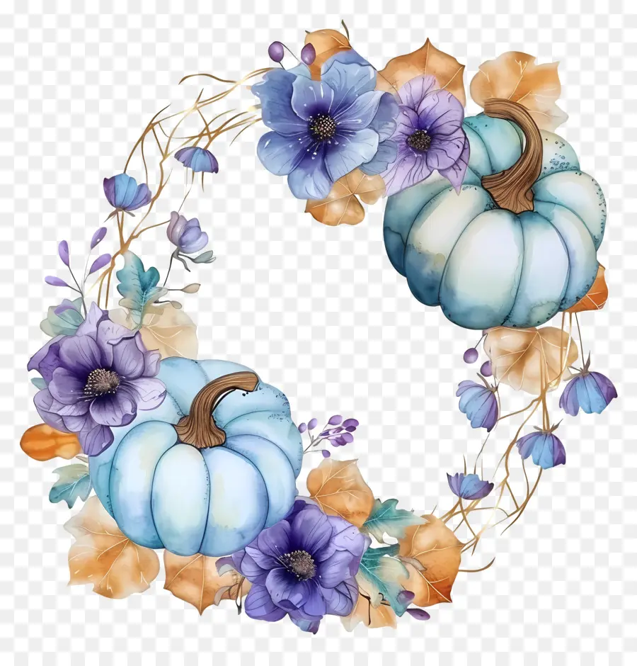 Couronne D'halloween，Couronne De Citrouille Florale PNG