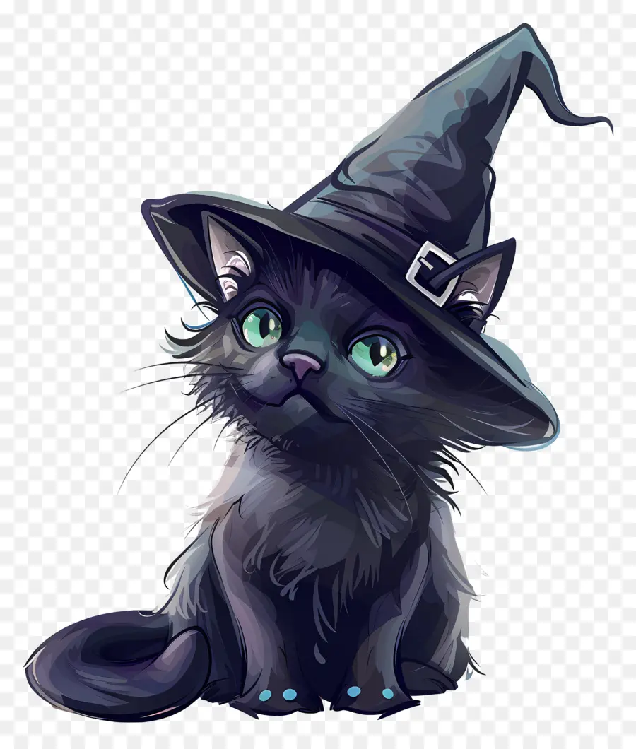 Chat D'halloween，Chat Noir Avec Chapeau De Sorcière PNG