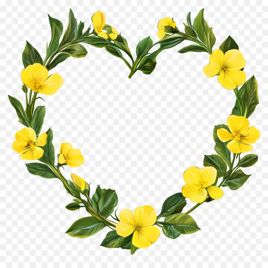 Cadre Coeur，Coeur De Fleur Jaune PNG