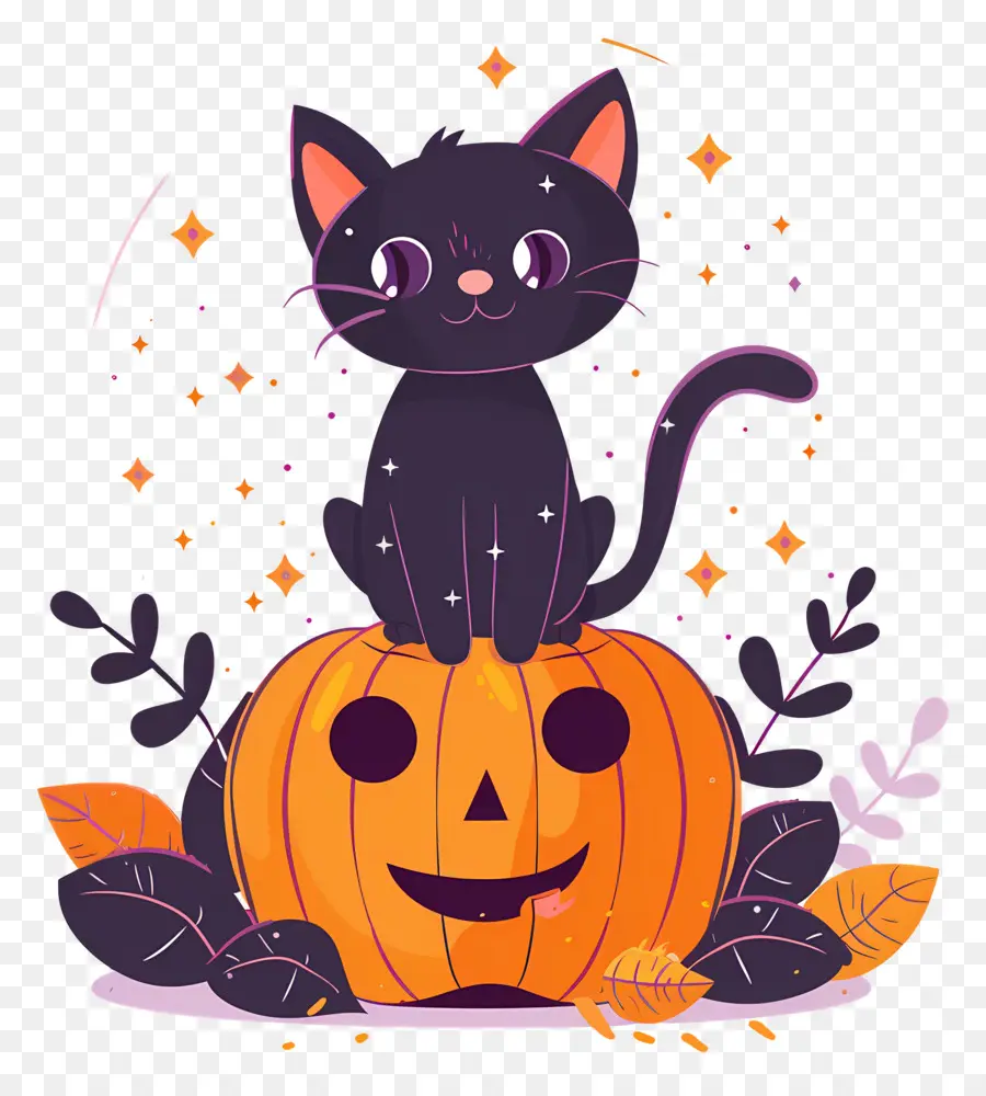 Chat D'halloween，Chat Noir Sur Citrouille PNG