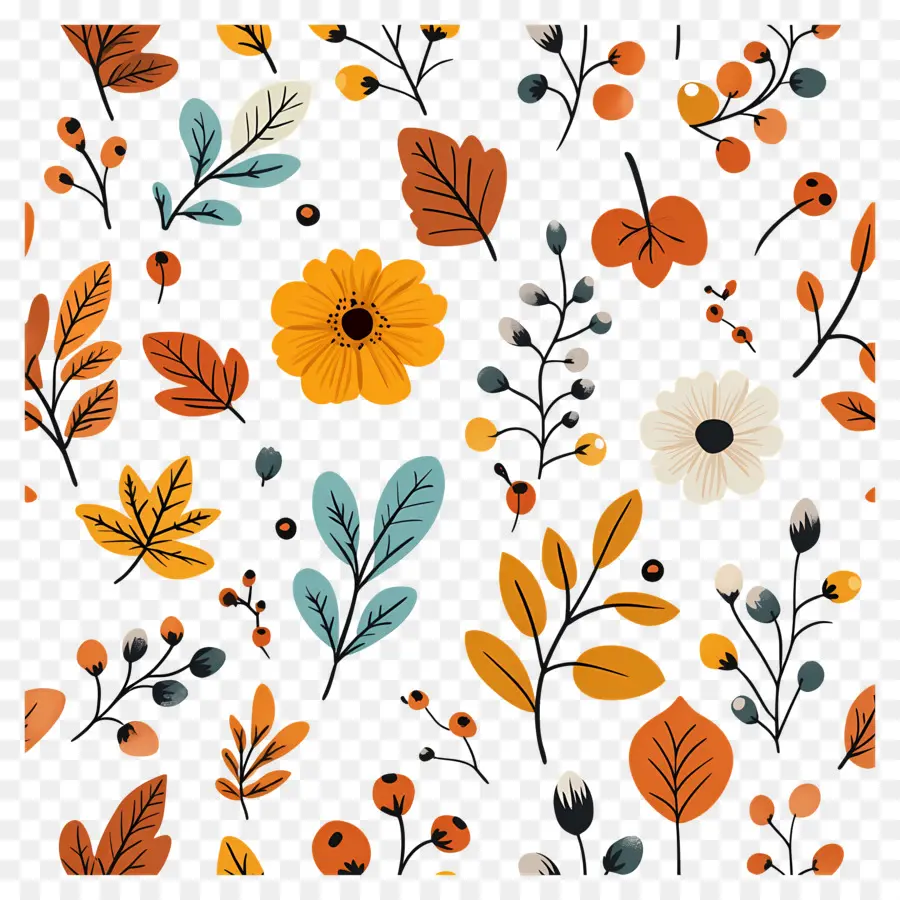 Fond D'automne，Motif Floral Et Feuilles PNG