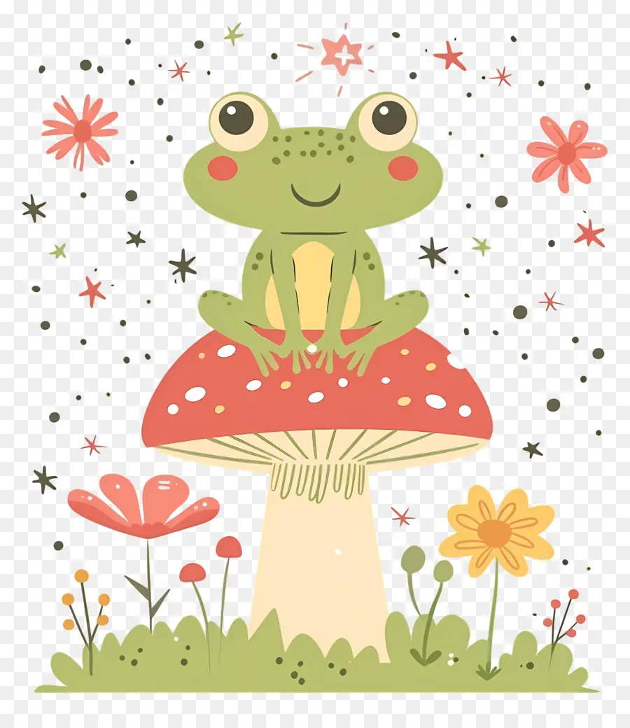 Grenouille Mignonne，Grenouille Sur Champignon PNG