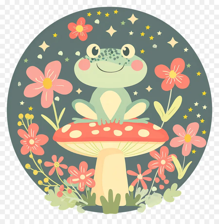 Grenouille Mignonne，Grenouille Sur Champignon PNG