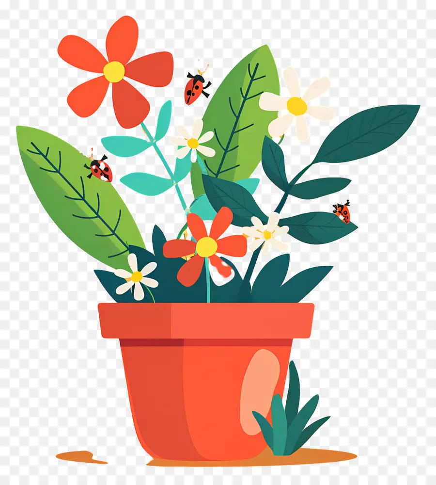 Pot De Fleur，Coccinelles PNG