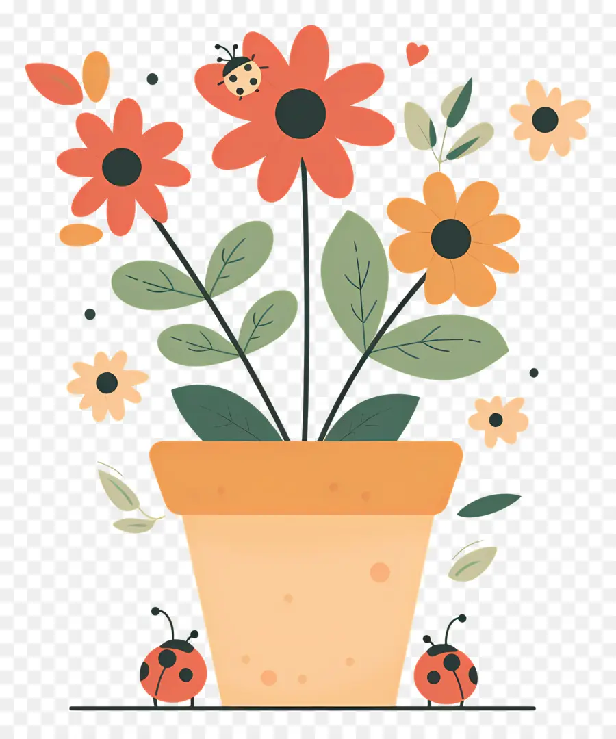 Pot De Fleur，Coccinelles PNG