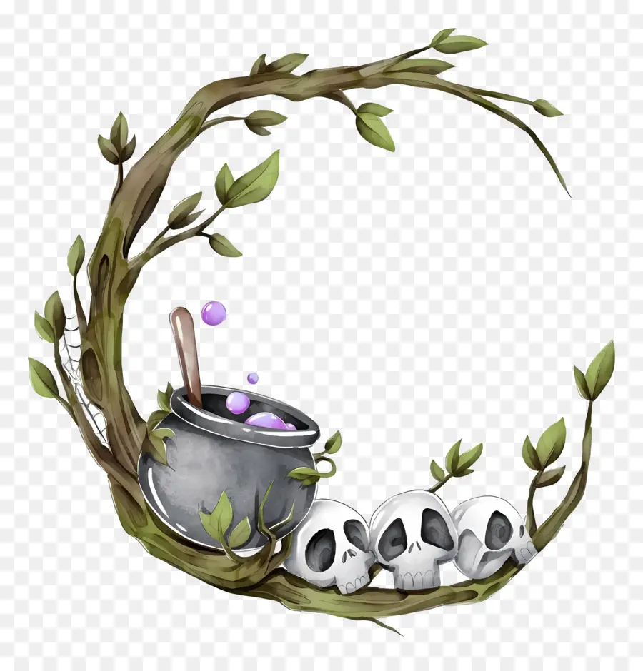 Couronne D'halloween，Couronne Avec Chaudron PNG