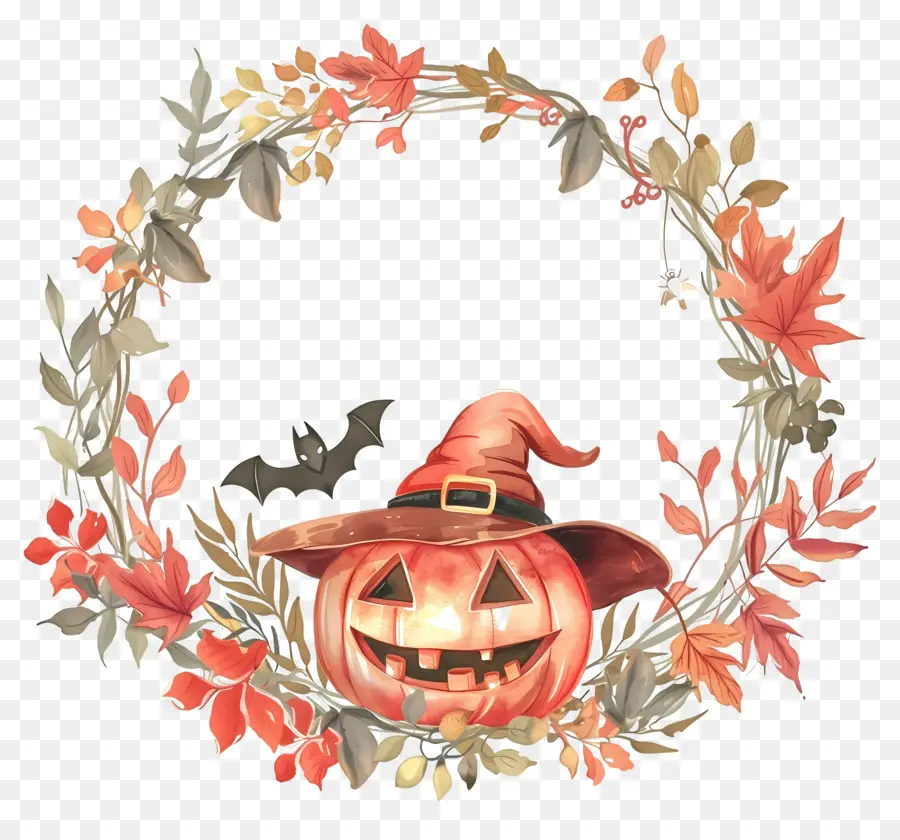 Couronne D'halloween，Citrouille Avec Chapeau De Sorcière PNG