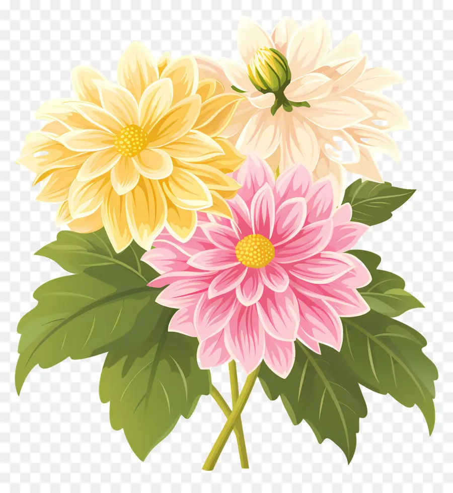 Fleur De Dahlia，Fleurs Roses Et Jaunes PNG