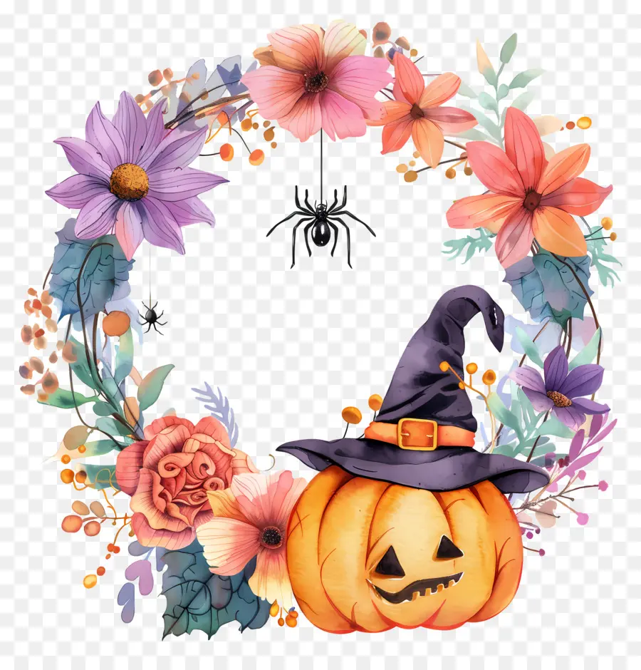 Couronne D'halloween，Citrouille Avec Chapeau De Sorcière PNG