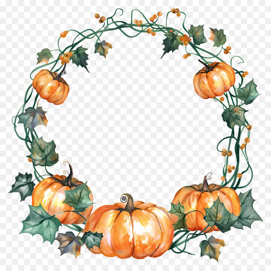 Couronne D'halloween，Citrouilles Et Feuilles PNG