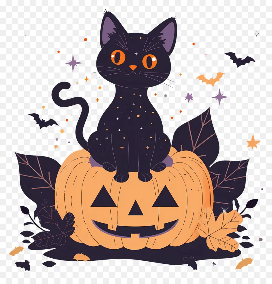 Chat D'halloween，Chat Noir Sur Citrouille PNG