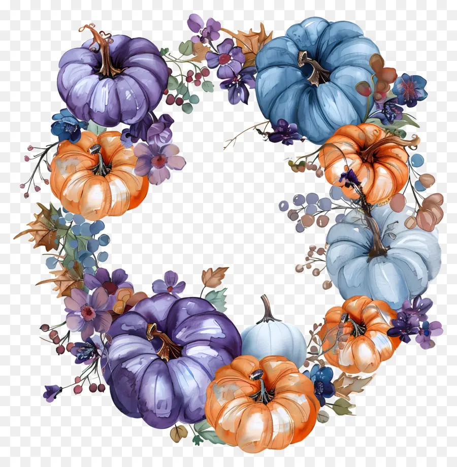 Couronne D'halloween，Couronne De Citrouille Florale PNG